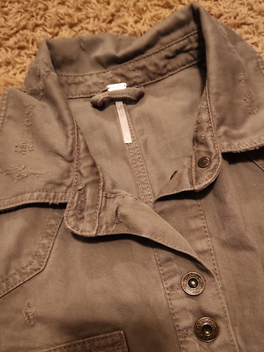 Free People Olive Green Utility Jacket with Distressed Hem Size Small - Picture 6 of 16